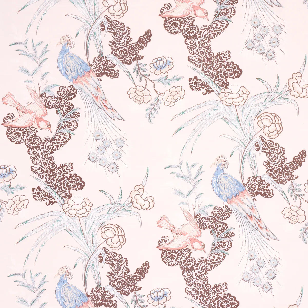 PEACOCK fabric BLUSH color by Schumacher