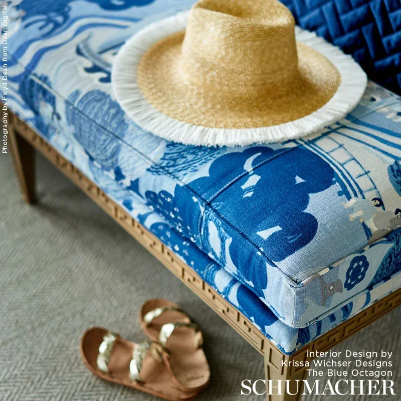 PEARL RIVER Fabric – BLUES | Schumacher | Wallpaper Twins PEARL RIVER fabric BLUES color by Schumacher