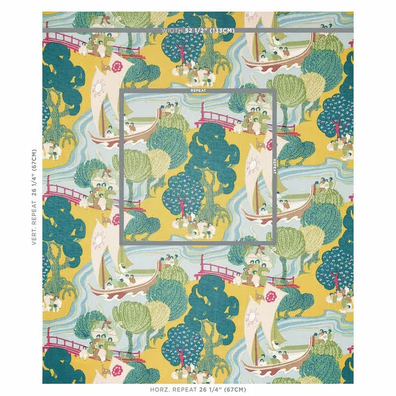 PEARL RIVER Fabric – YELLOW | Schumacher | Wallpaper Twins PEARL RIVER fabric YELLOW color by Schumacher