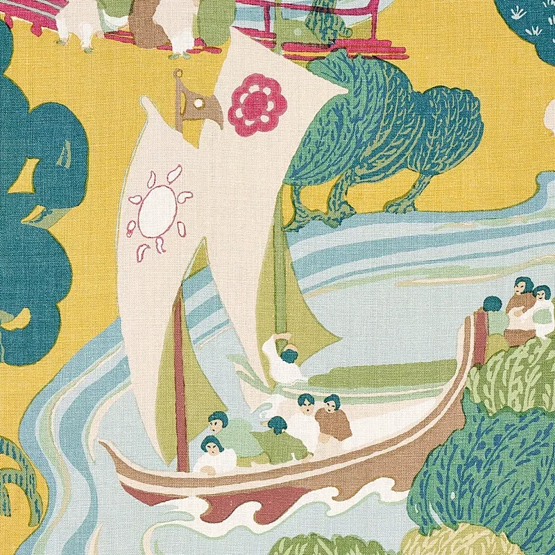 PEARL RIVER Fabric – YELLOW | Schumacher | Wallpaper Twins PEARL RIVER fabric YELLOW color by Schumacher