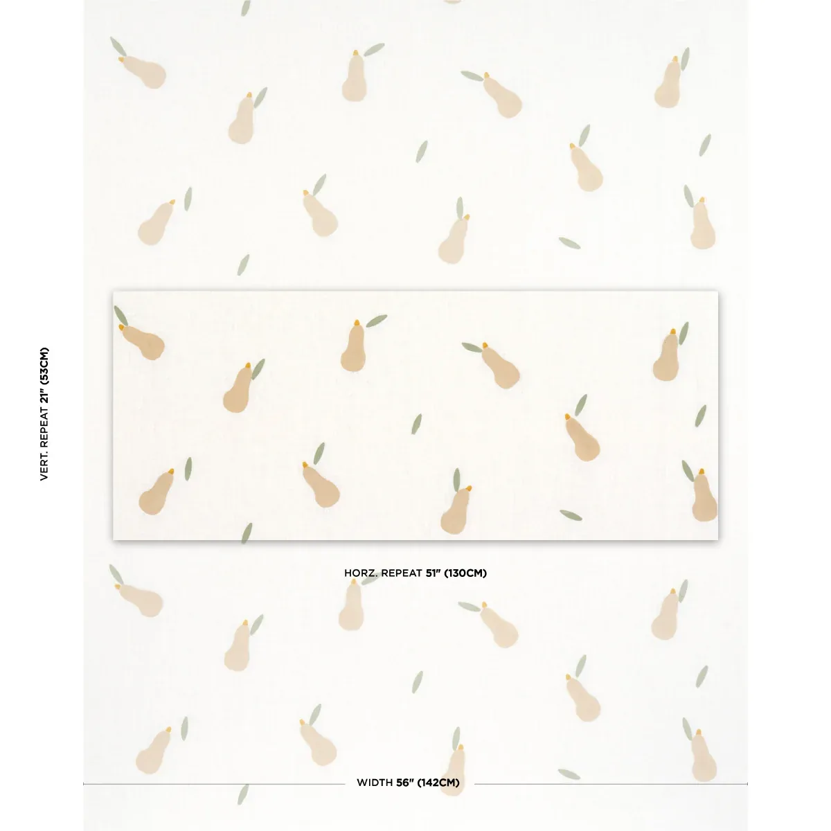 PEARS HAND BLOCK PRINT fabric BUFF AND SAGE ON WHITE color by Schumacher