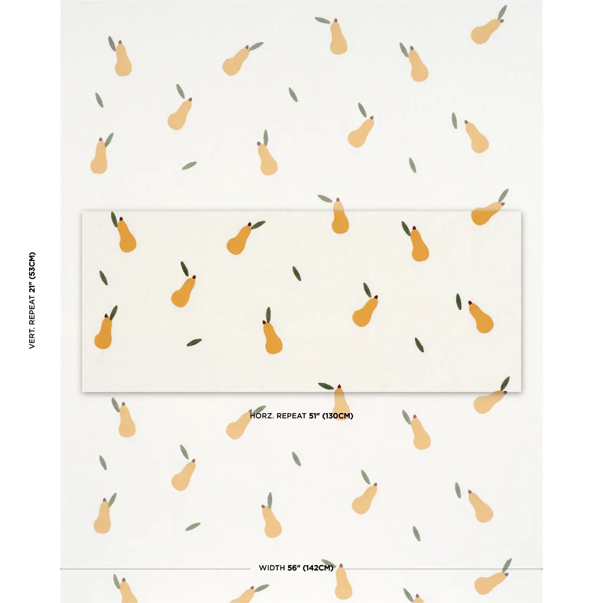 PEARS HAND BLOCK PRINT fabric GREEN AND OCHRE ON WHITE color by Schumacher