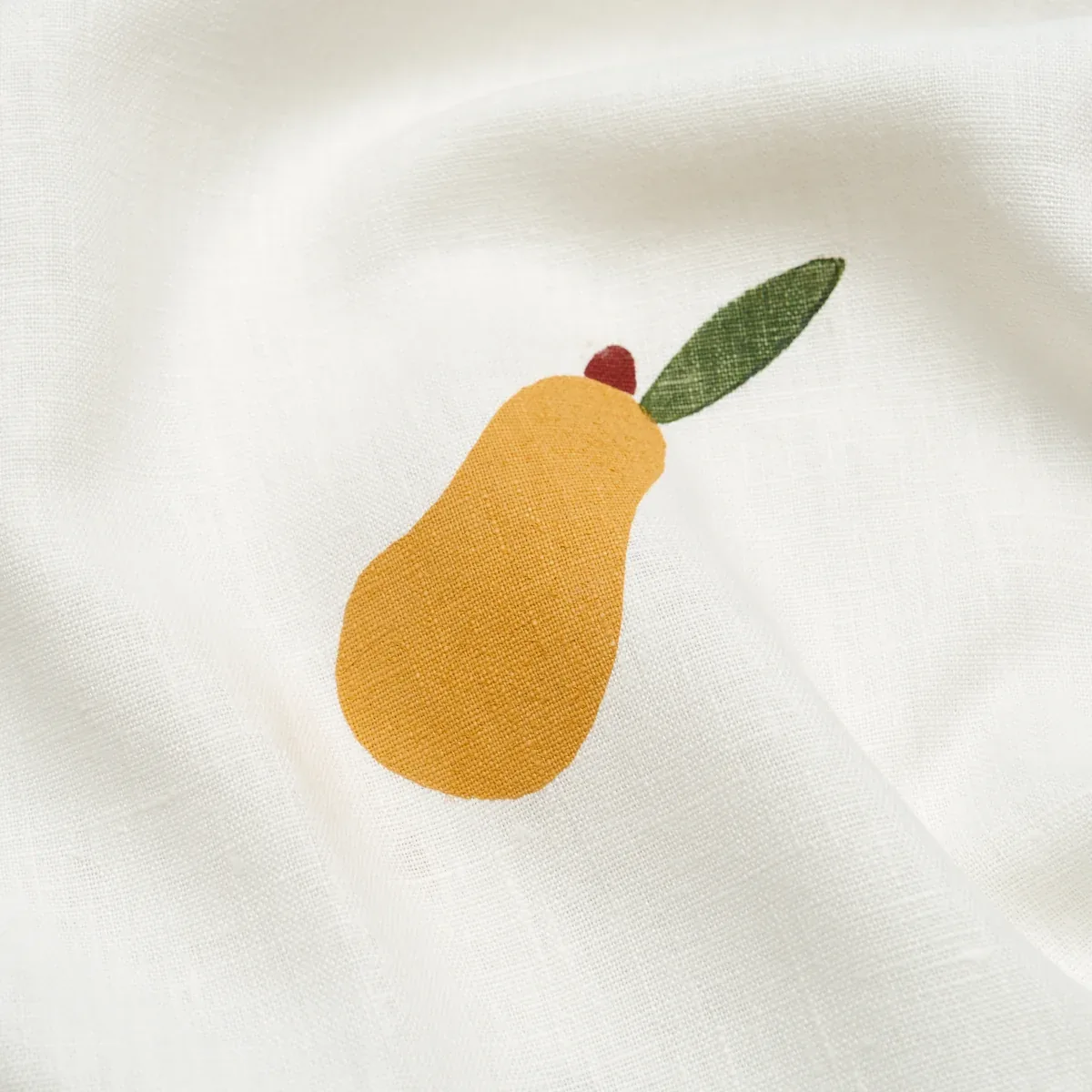 PEARS HAND BLOCK PRINT fabric GREEN AND OCHRE ON WHITE color by Schumacher