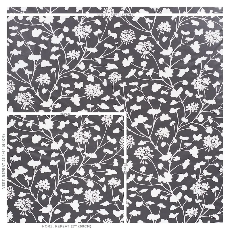 PENNICK CHINTZ Fabric – BLACK | Schumacher | Wallpaper Twins PENNICK CHINTZ fabric BLACK color by Schumacher