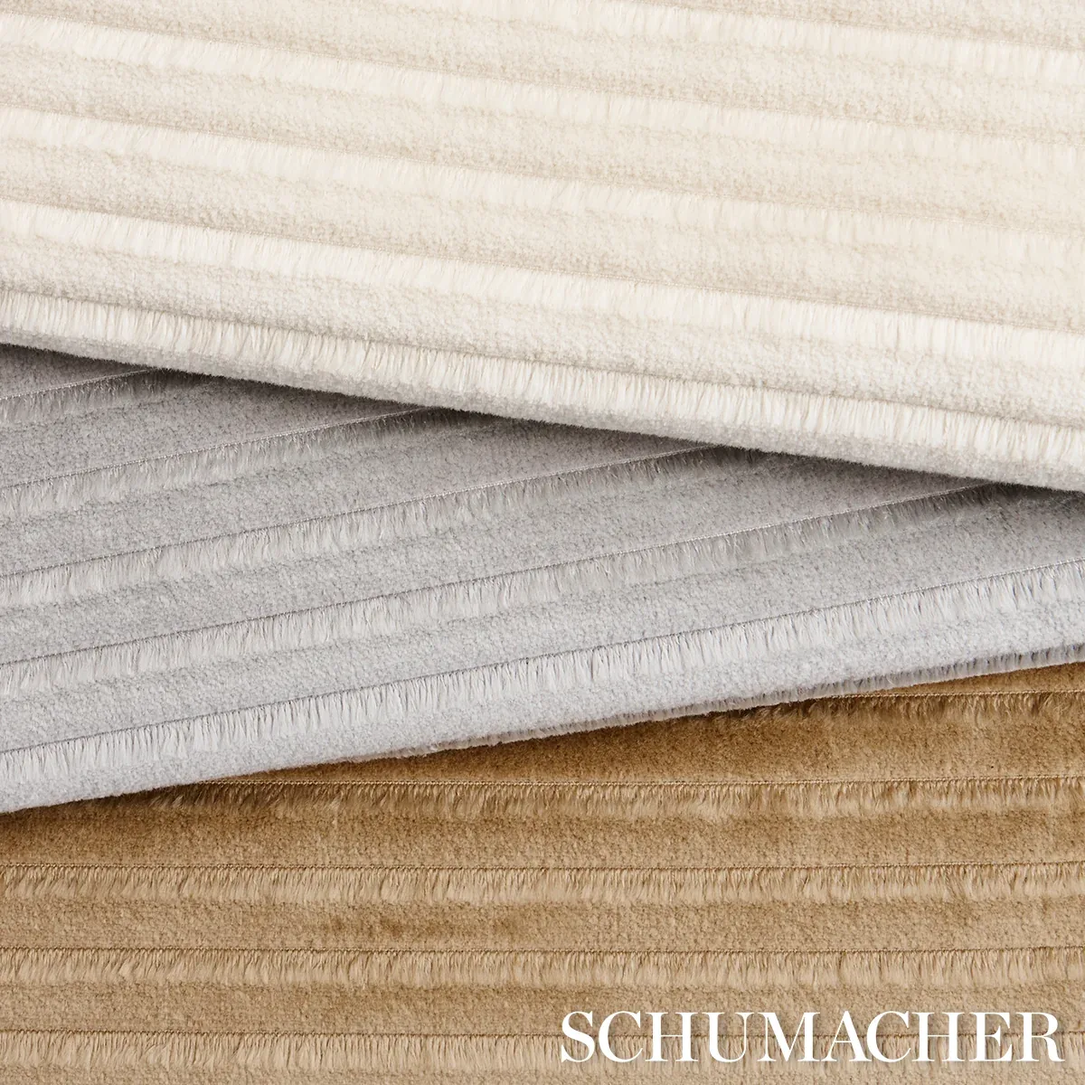 PETITE CHANNELED VELVET fabric OTTER GREY color by Schumacher