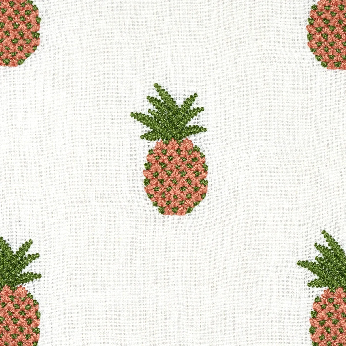 PINEAPPLE EMBROIDERY fabric APRICOT ON IVORY color by Schumacher
