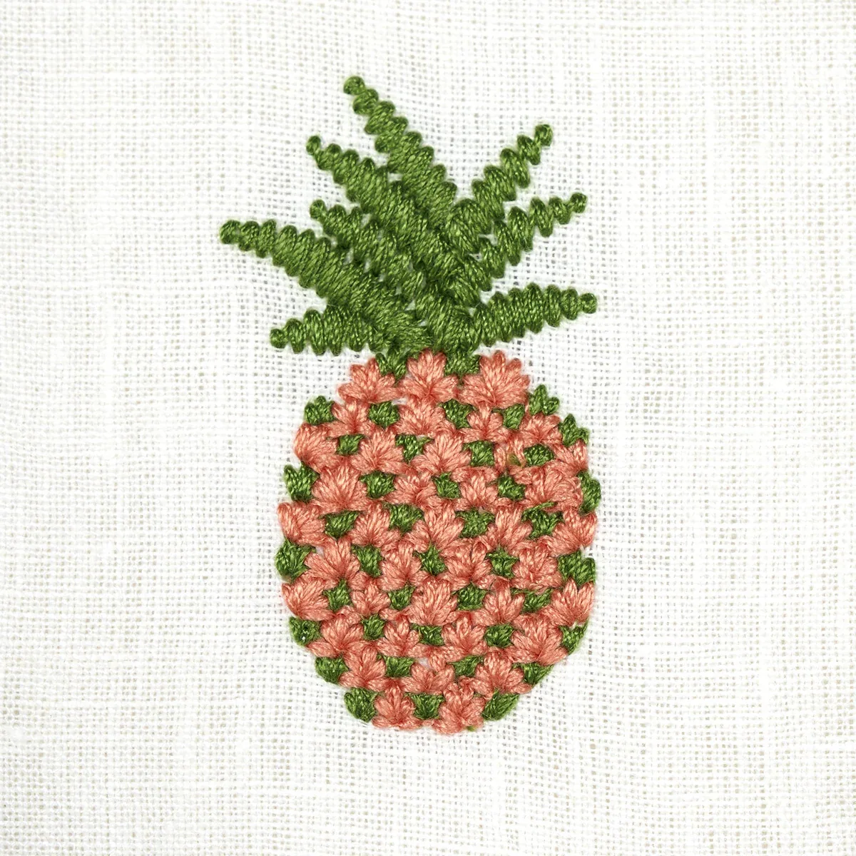 PINEAPPLE EMBROIDERY fabric APRICOT ON IVORY color by Schumacher