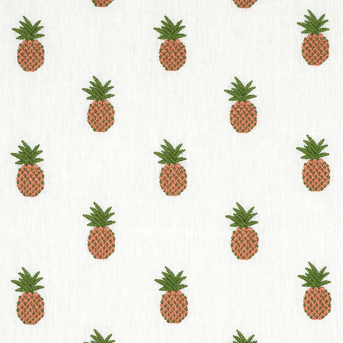PINEAPPLE EMBROIDERY fabric APRICOT ON IVORY color by Schumacher