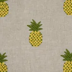 PINEAPPLE EMBROIDERY fabric GREEN ON NATURAL color by Schumacher