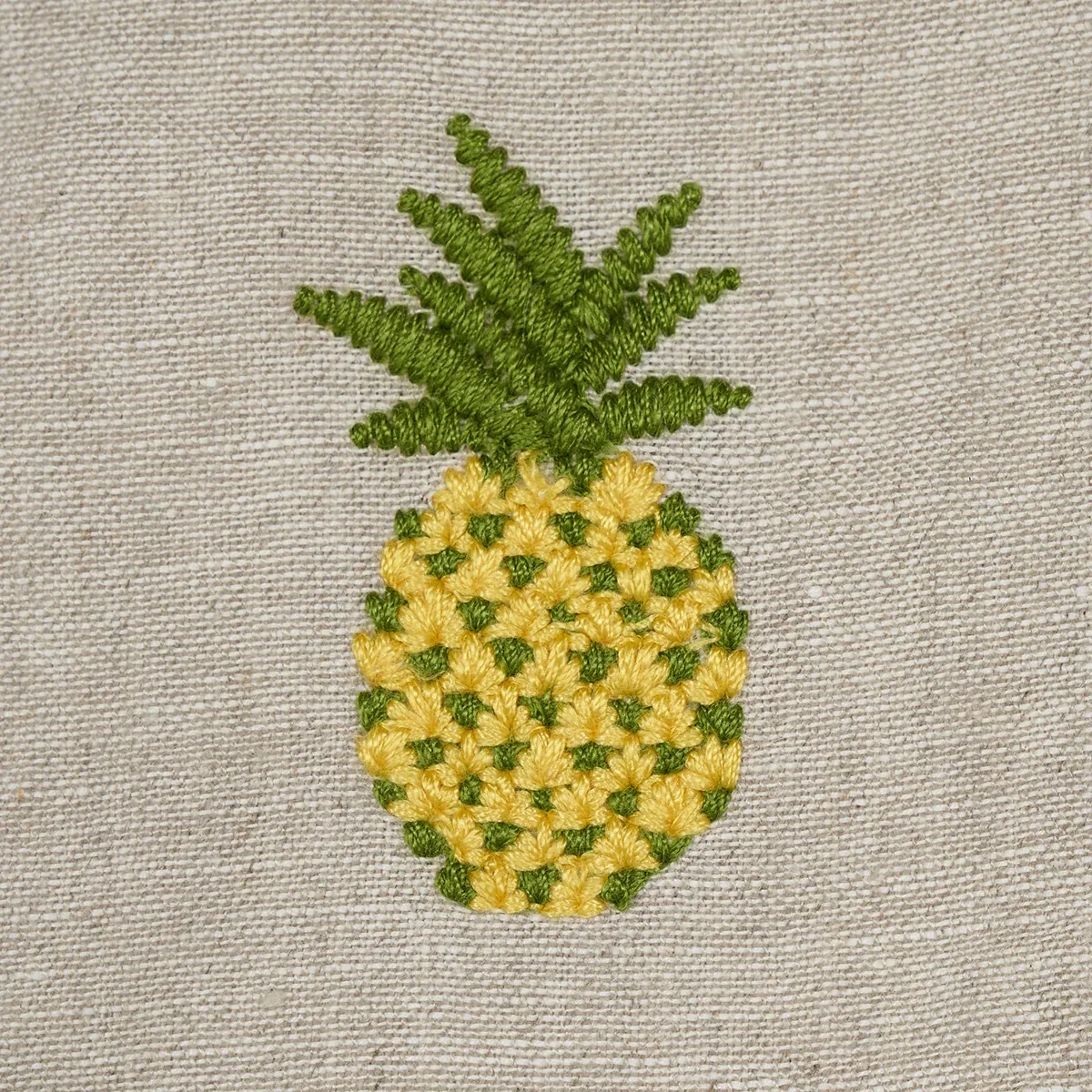 PINEAPPLE EMBROIDERY fabric GREEN ON NATURAL color by Schumacher