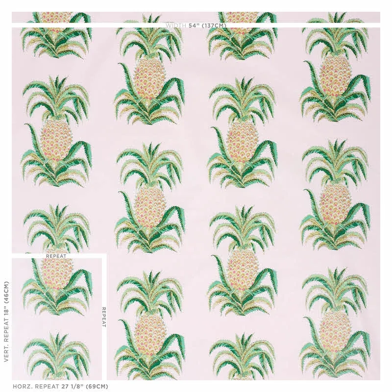 PINEAPPLES CHINTZ Fabric – BLUSH | Schumacher | Wallpaper Tw PINEAPPLES CHINTZ fabric BLUSH color by Schumacher
