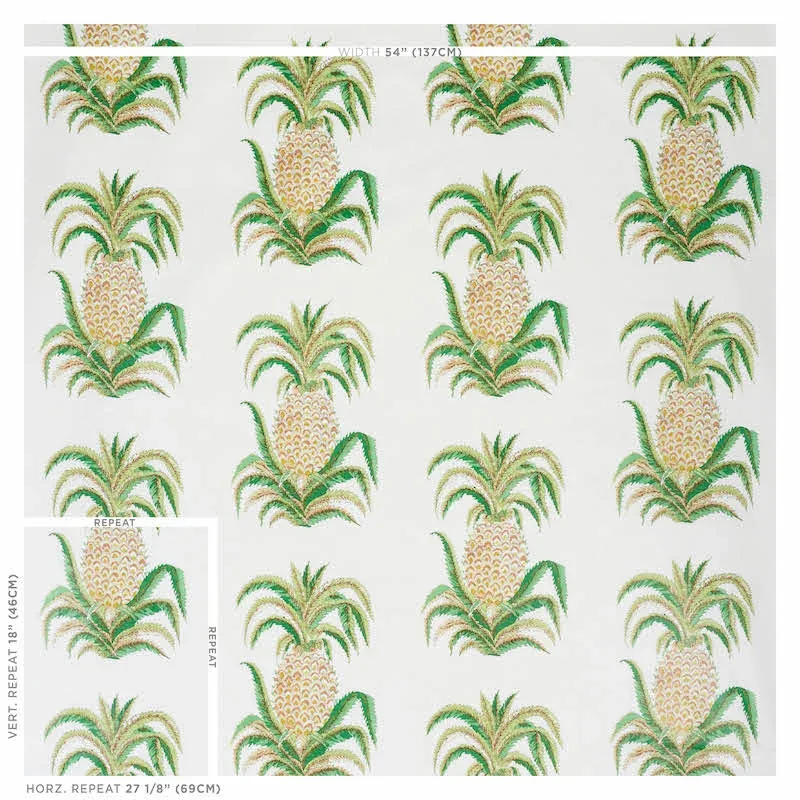 PINEAPPLES CHINTZ Fabric – IVORY | Schumacher | Wallpaper Tw PINEAPPLES CHINTZ fabric IVORY color by Schumacher