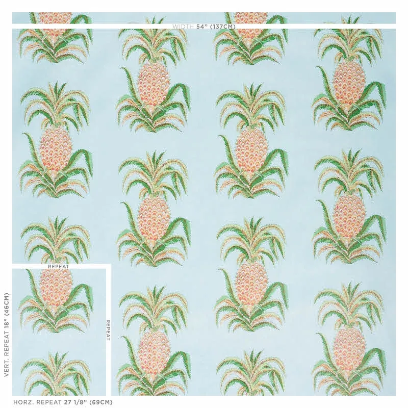 PINEAPPLES CHINTZ fabric SKY color by Schumacher