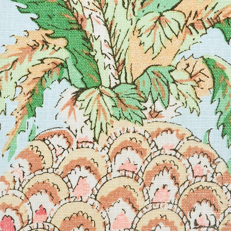 PINEAPPLES CHINTZ fabric SKY color by Schumacher