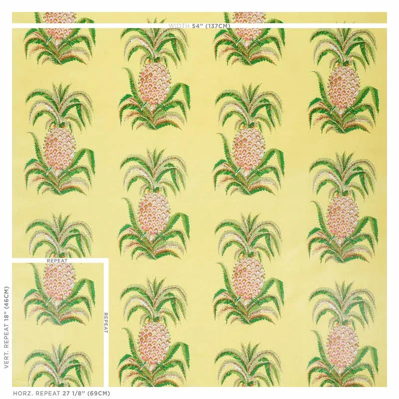 PINEAPPLES CHINTZ Fabric – YELLOW | Schumacher | Wallpaper T PINEAPPLES CHINTZ fabric YELLOW color by Schumacher