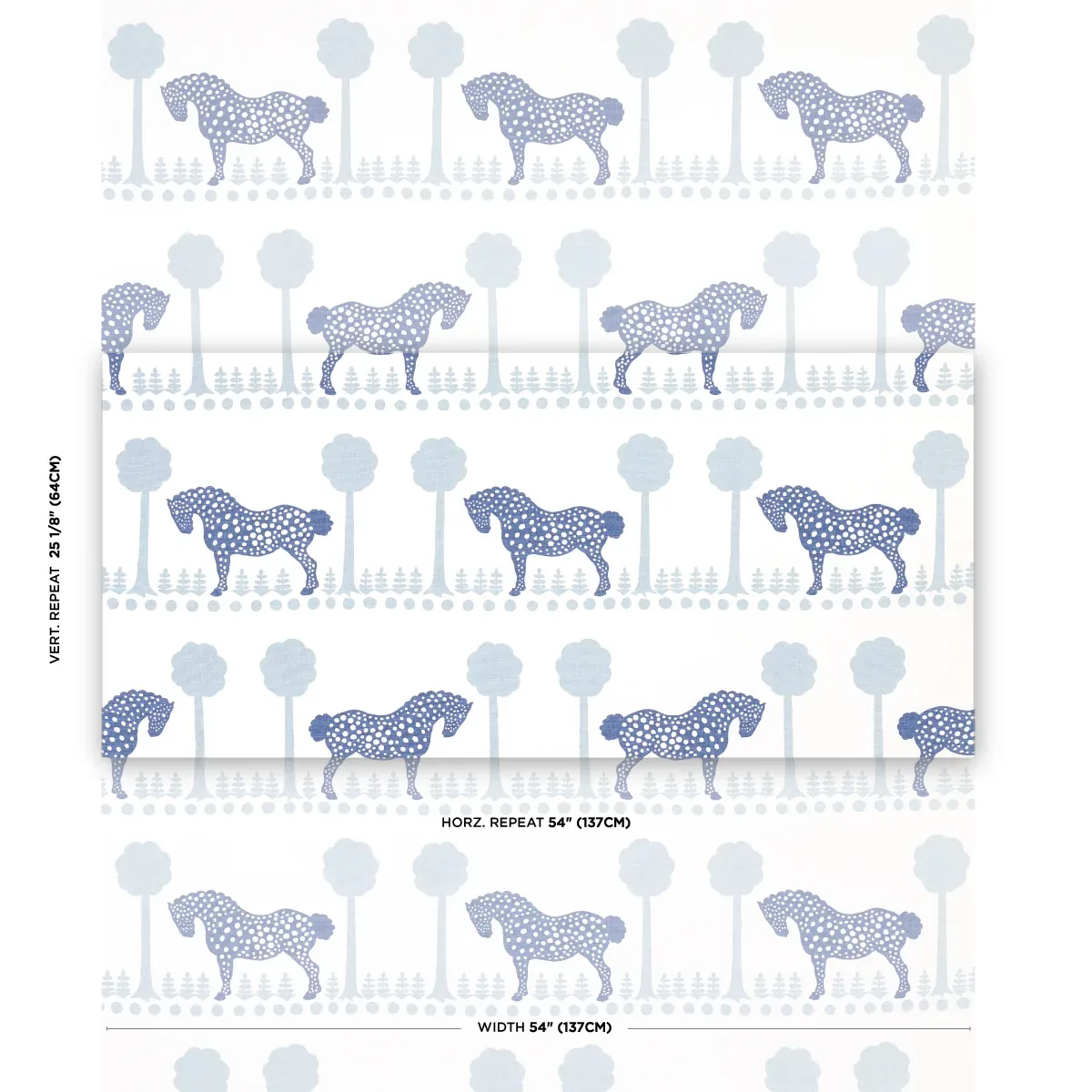 POLKA DOT PONY fabric BLUE color by Schumacher