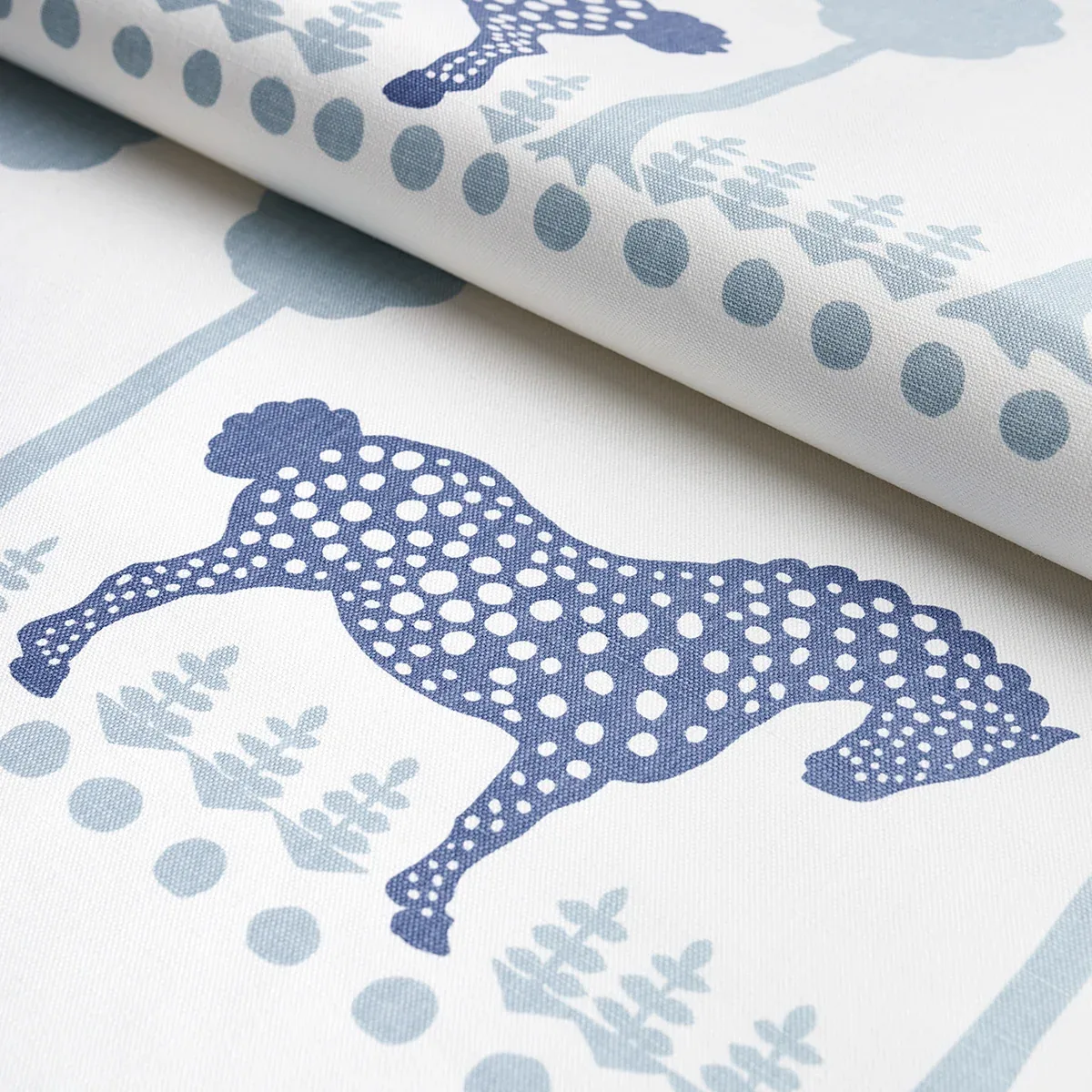 POLKA DOT PONY fabric BLUE color by Schumacher