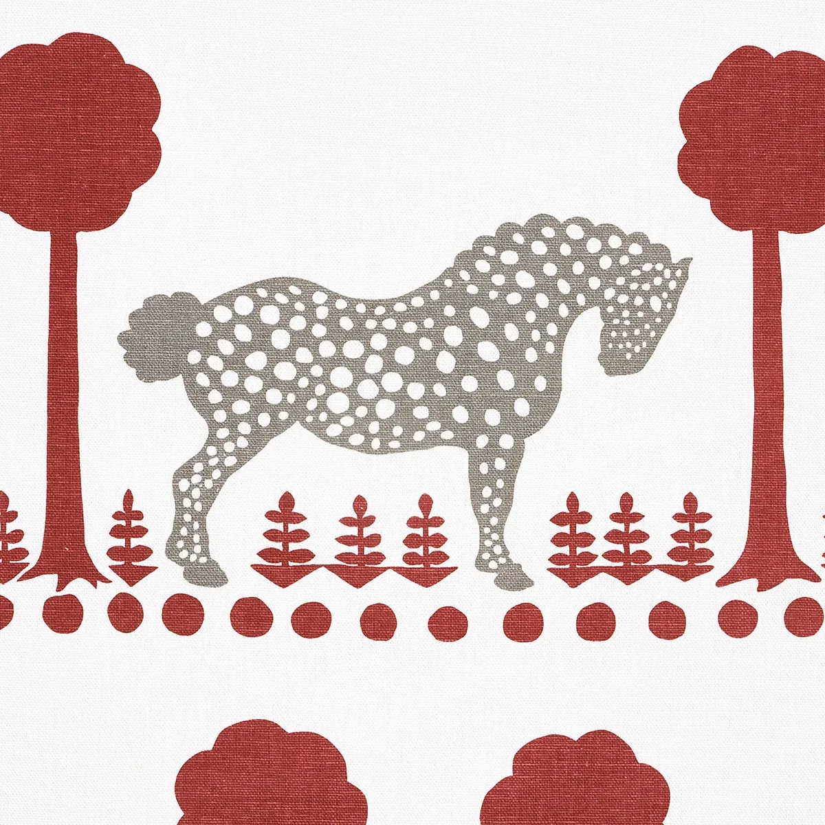 POLKA DOT PONY Fabric – RED | Schumacher | Wallpaper Twins POLKA DOT PONY fabric RED color by Schumacher