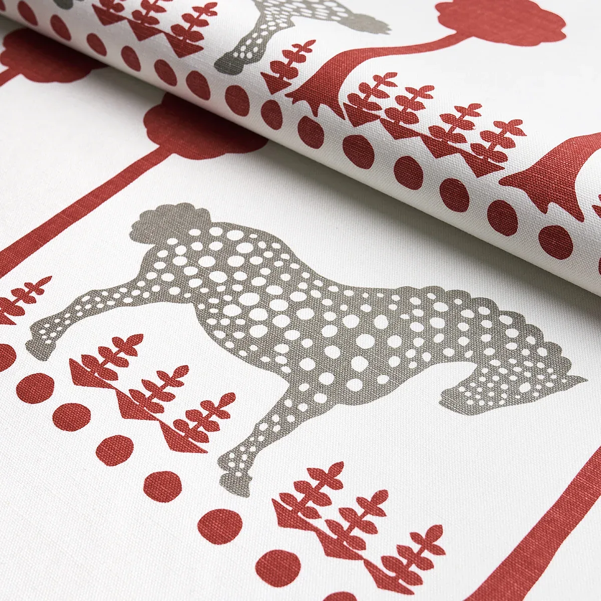 POLKA DOT PONY Fabric – RED | Schumacher | Wallpaper Twins POLKA DOT PONY fabric RED color by Schumacher