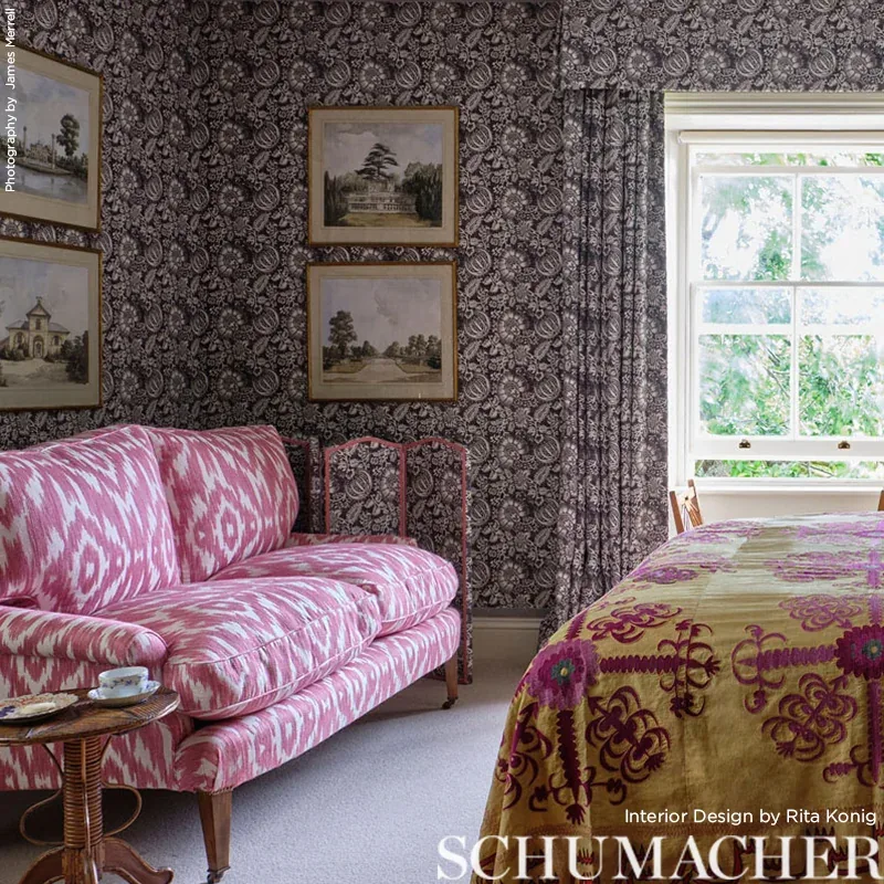 POMEGRANATE PRINT fabric CHARCOAL color by Schumacher