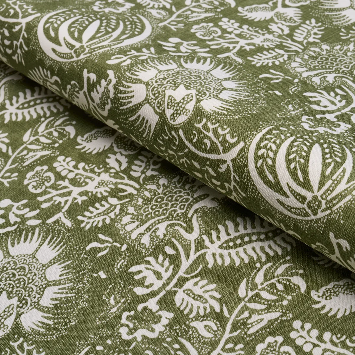POMEGRANATE PRINT fabric OLIVE color by Schumacher