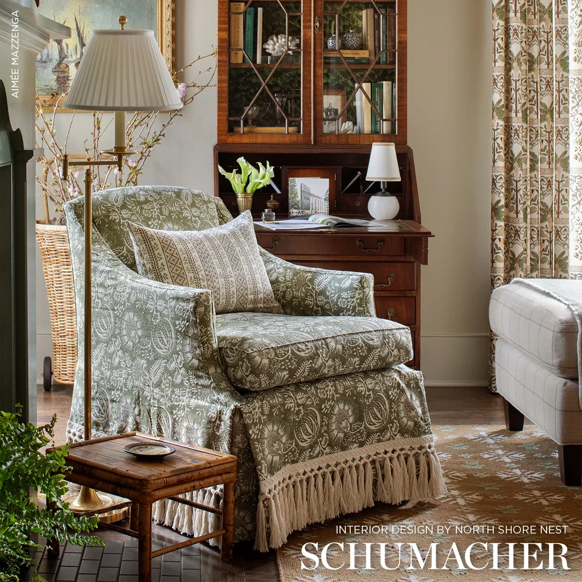 POMEGRANATE PRINT fabric OLIVE color by Schumacher