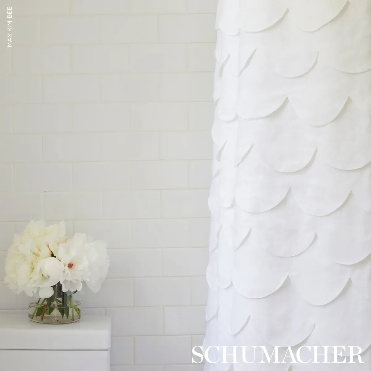 PREP SCHOOL HAND PIECED SCALLOP fabric WHITE color by Schumacher