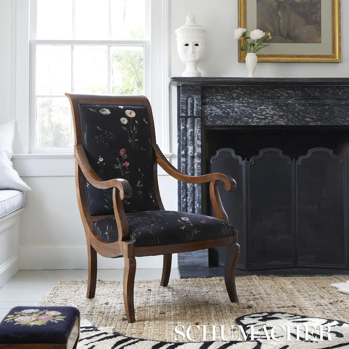PRIMAVERA VELVET fabric BLACK color by Schumacher