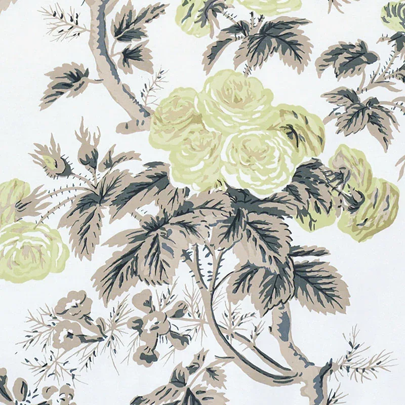 PYNE HOLLYHOCK Fabric – GREEN TEA | Schumacher | Wallpaper T PYNE HOLLYHOCK fabric GREEN TEA color by Schumacher