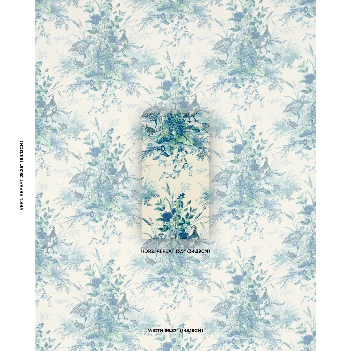 QUAIL MEADOW Fabric – PEACOCK | Schumacher | Wallpaper Twins QUAIL MEADOW fabric PEACOCK color by Schumacher