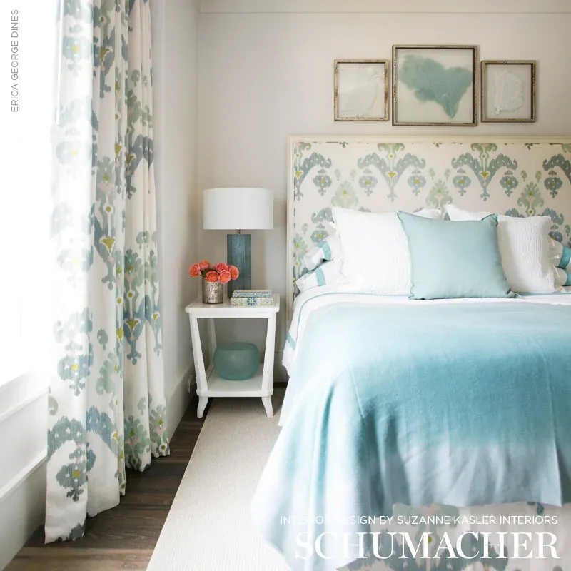 RAJA EMBROIDERY Fabric – SKY | Schumacher | Wallpaper Twins RAJA EMBROIDERY fabric SKY color by Schumacher