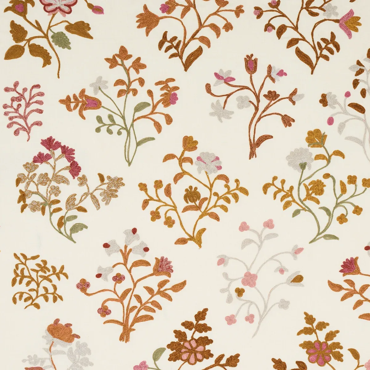 Raleigh Crewel Embroidery fabric AUTUMN color by Schumacher