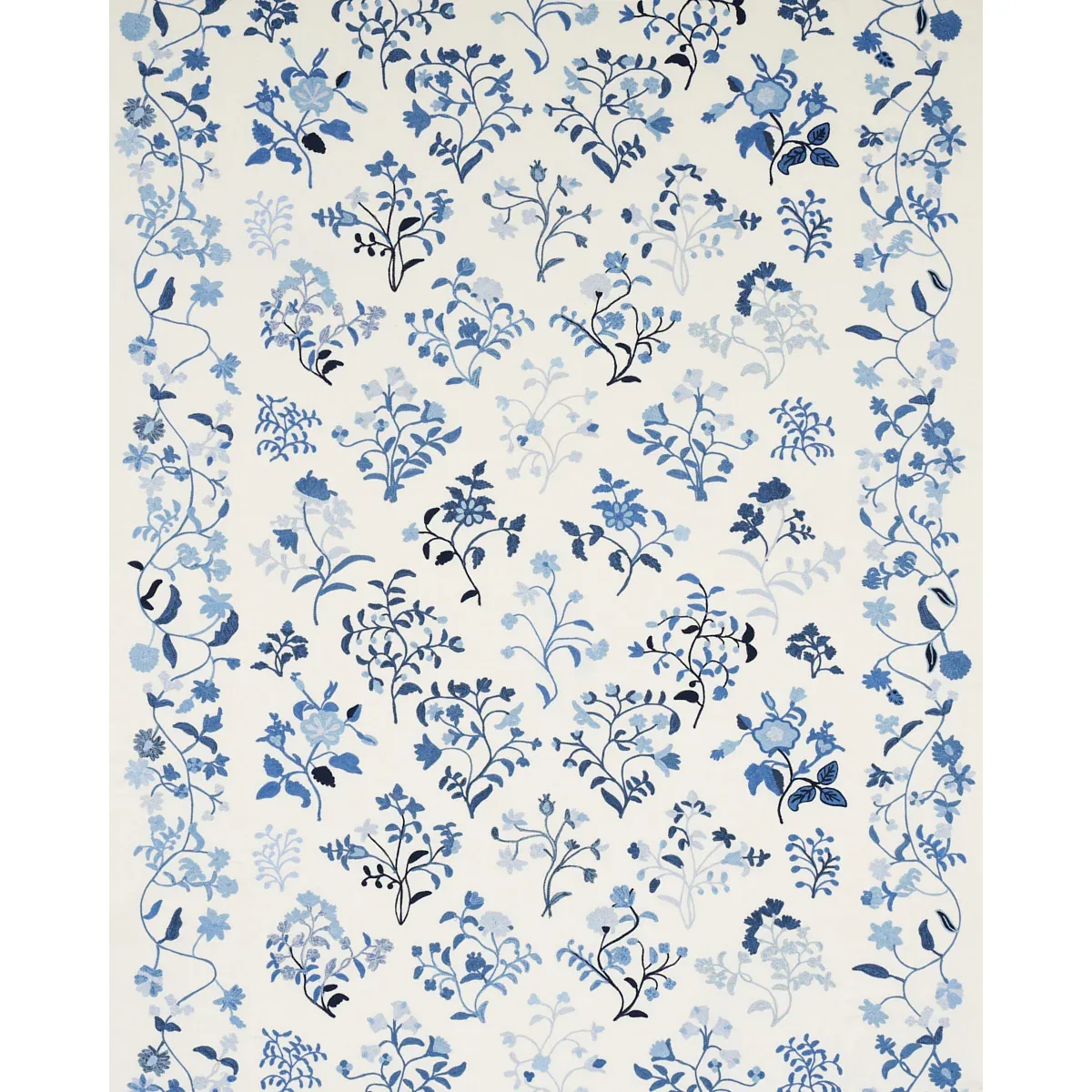 Raleigh Crewel Embroidery fabric CORNFLOWER color by Schumacher