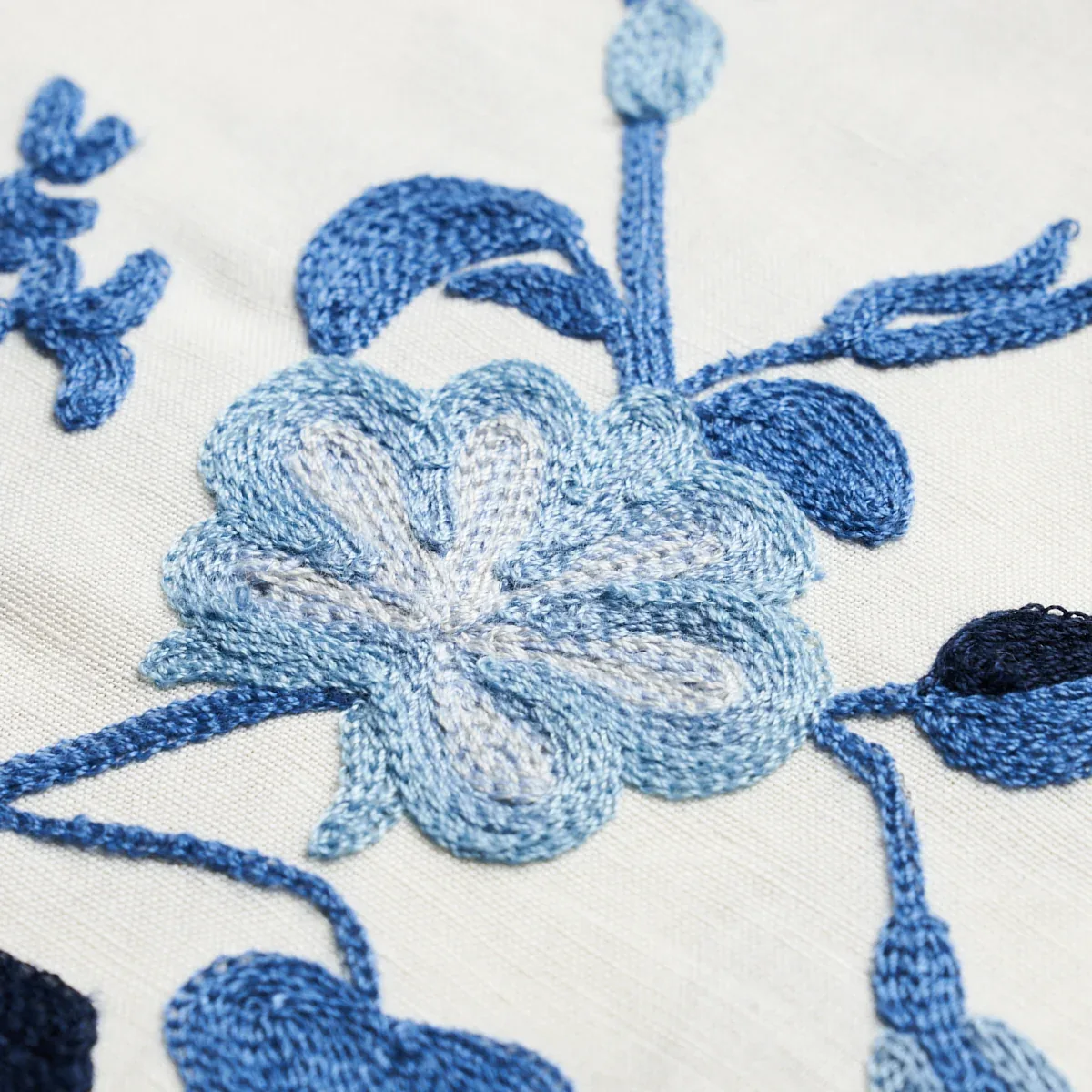 Raleigh Crewel Embroidery fabric CORNFLOWER color by Schumacher
