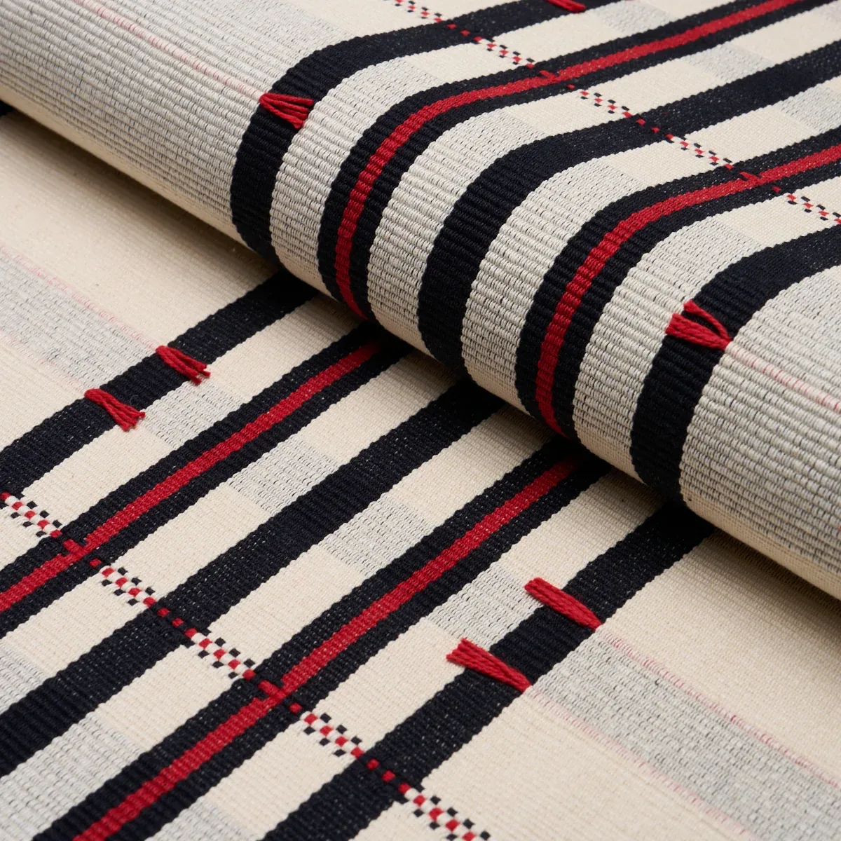 REMMY HAND WOVEN STRIPE fabric NOIR color by Schumacher