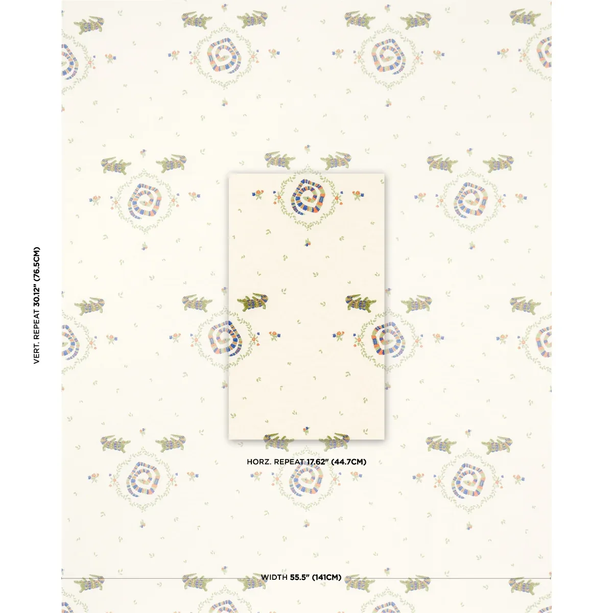 REPTILIA EMBROIDERY fabric BRIGHT MULTI ON IVORY color by Schumacher