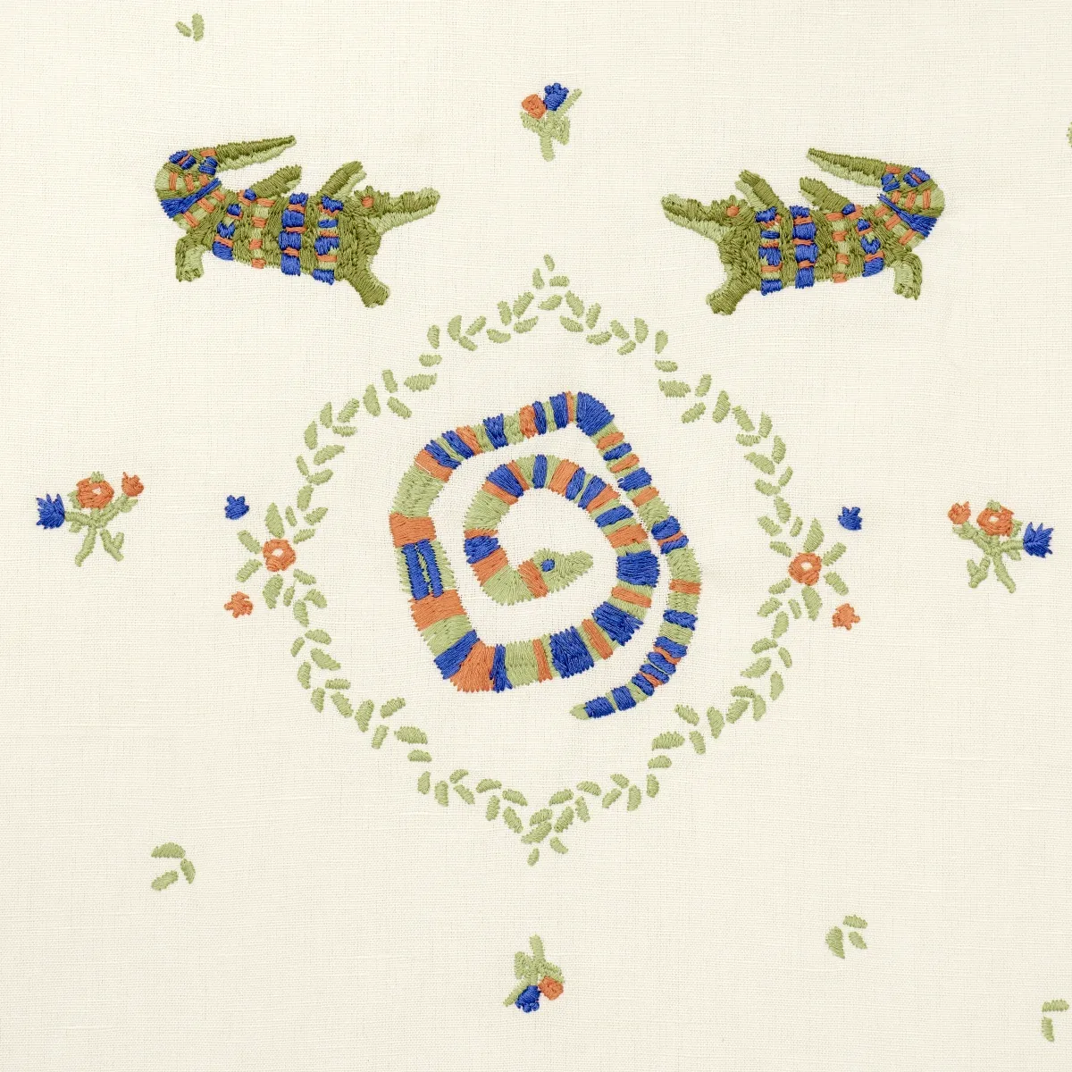 REPTILIA EMBROIDERY fabric BRIGHT MULTI ON IVORY color by Schumacher