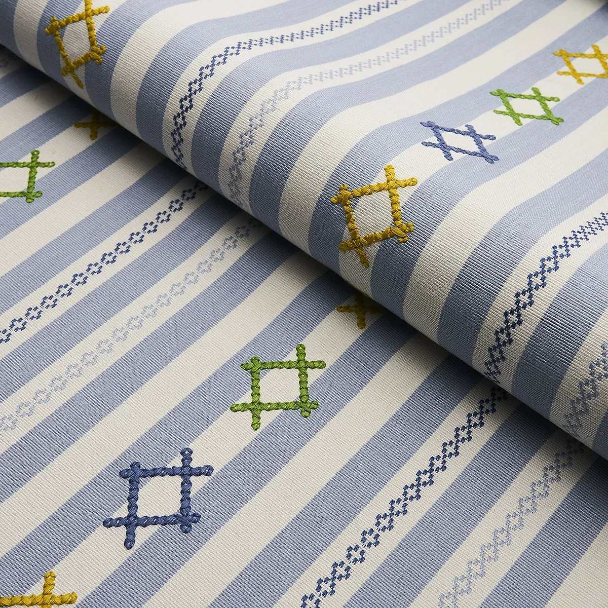 RHODES STRIPE Fabric – SKY | Schumacher | Wallpaper Twins RHODES STRIPE fabric SKY color by Schumacher