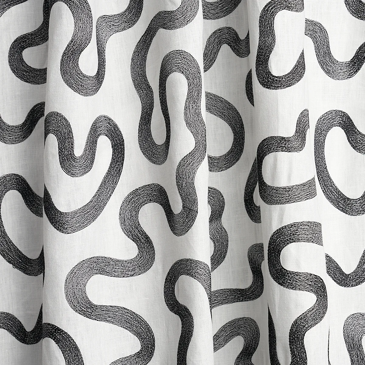 Riley Embroidery Fabric – BLACK ON IVORY | Schumacher | Wall Riley Embroidery fabric BLACK ON IVORY color by Schumacher