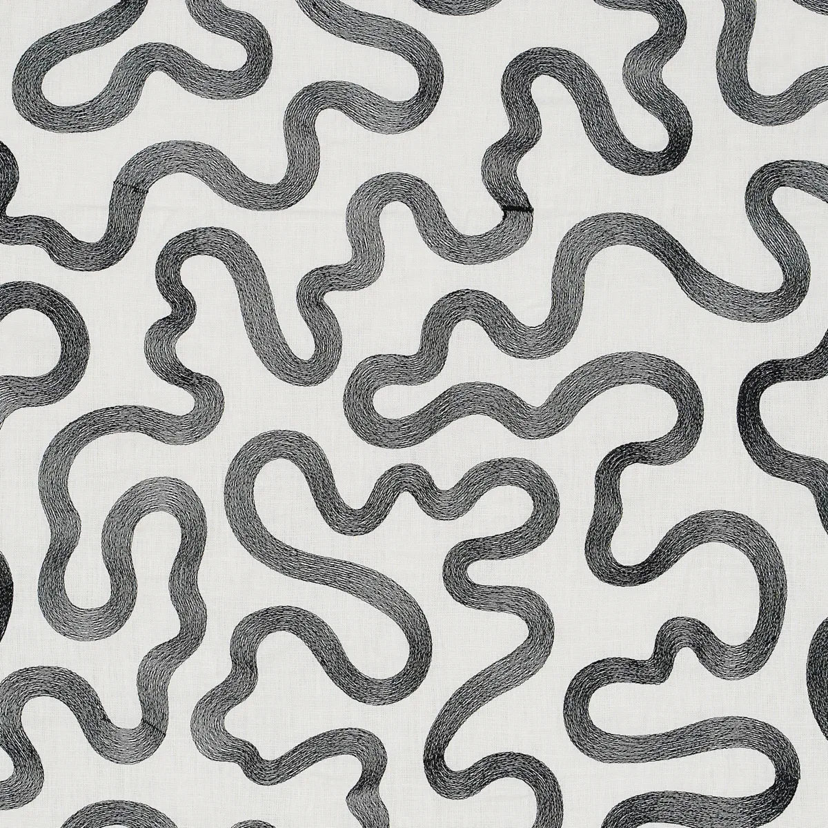 Riley Embroidery fabric BLACK ON IVORY color by Schumacher