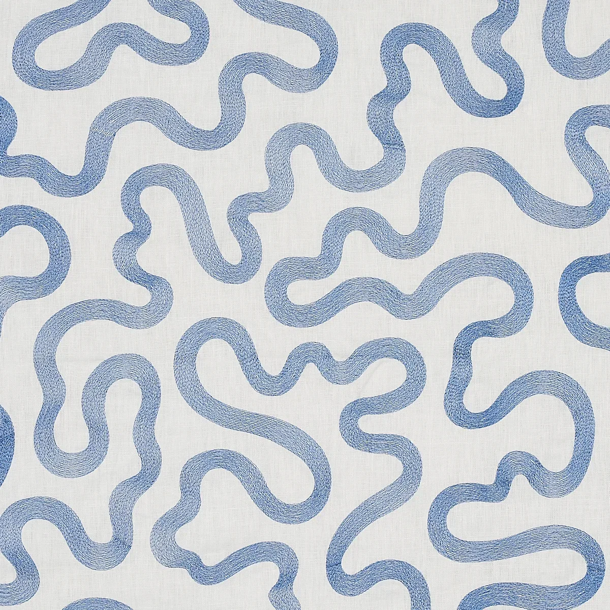 Riley Embroidery fabric NAVY ON IVORY color by Schumacher
