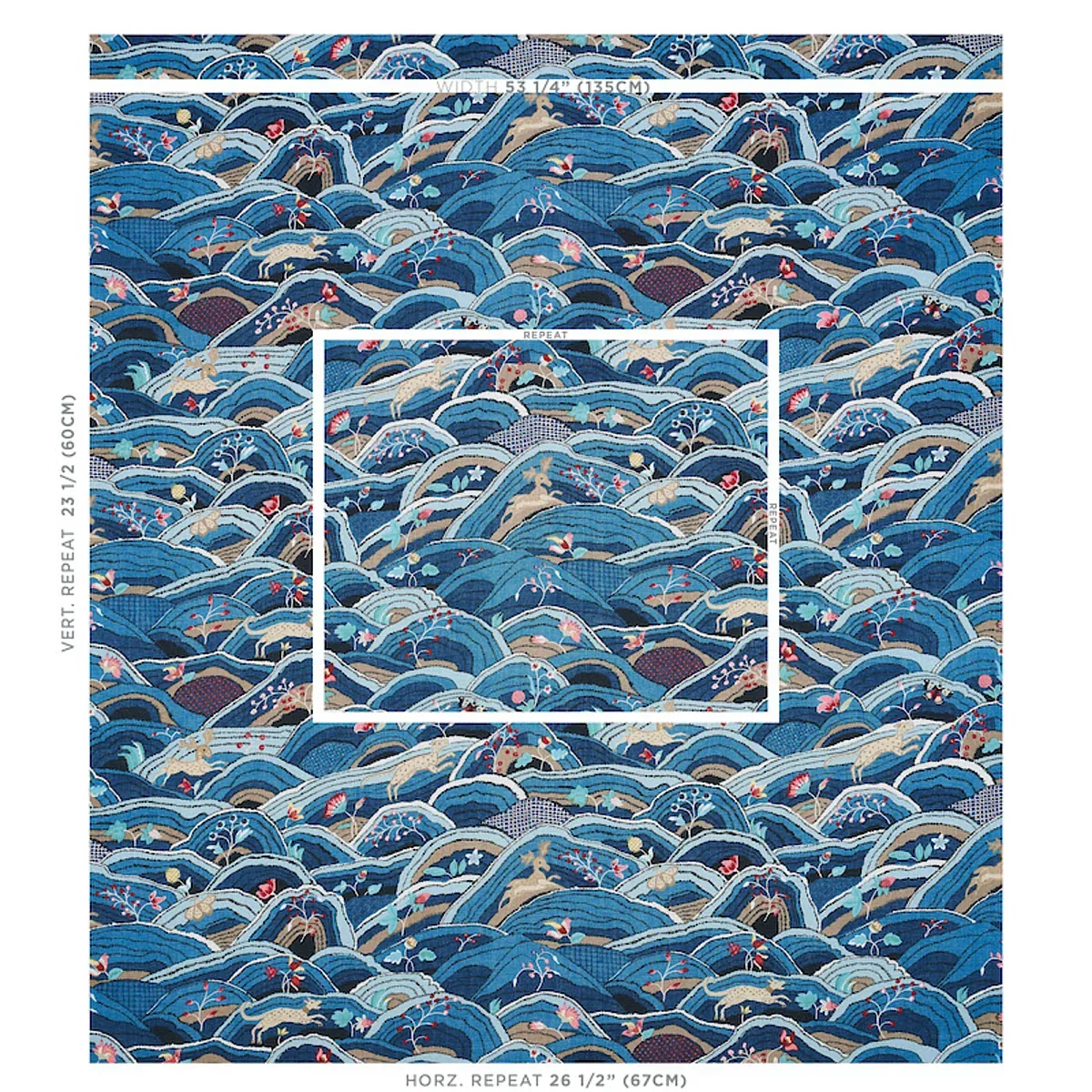 ROLLING HILLS fabric BLUES color by Schumacher
