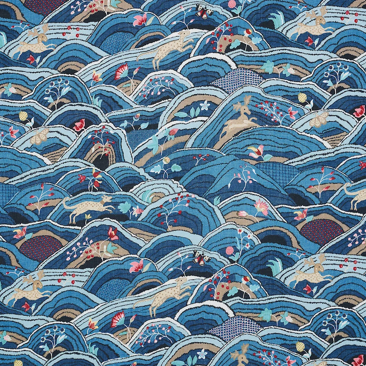 ROLLING HILLS fabric BLUES color by Schumacher