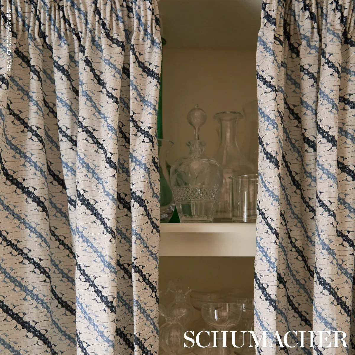 RONNIE Fabric – BLUE | Schumacher | Wallpaper Twins RONNIE fabric BLUE color by Schumacher