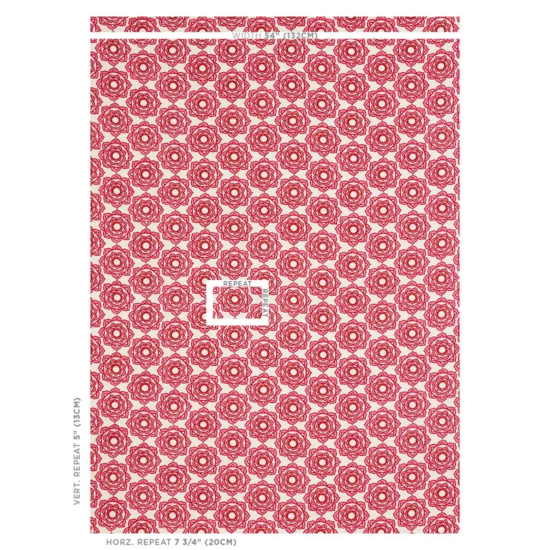 Rose Hand Block Print Fabric – PINK | Schumacher | Wallpaper Rose Hand Block Print fabric PINK color by Schumacher