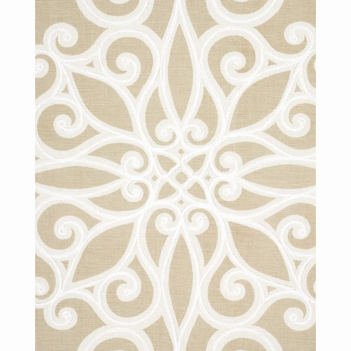 Rosegate Embroidered Print Fabric – FLAX | Schumacher | Wall Rosegate Embroidered Print fabric FLAX color by Schumacher