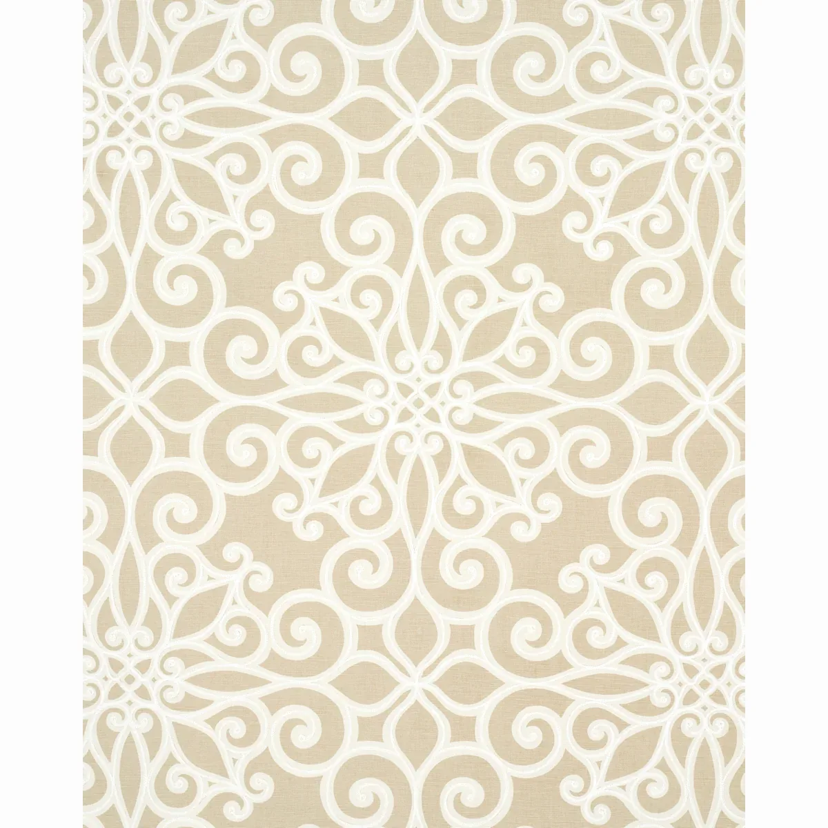 Rosegate Embroidered Print fabric FLAX color by Schumacher
