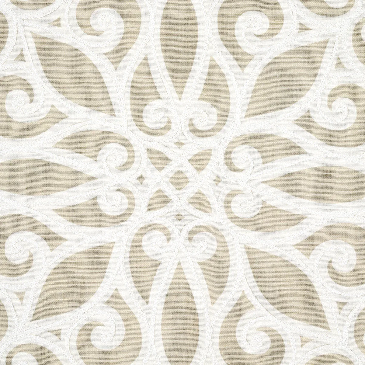 Rosegate Embroidered Print Fabric – PUMICE | Schumacher | Wa Rosegate Embroidered Print fabric PUMICE color by Schumacher