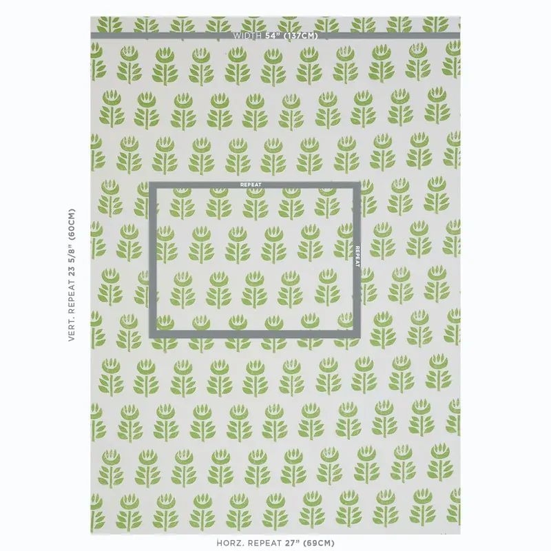 ROSENBORG HAND PRINT fabric GREEN color by Schumacher