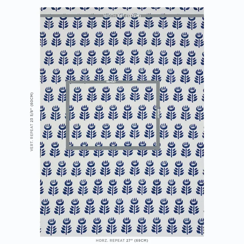 ROSENBORG HAND PRINT fabric NAVY color by Schumacher